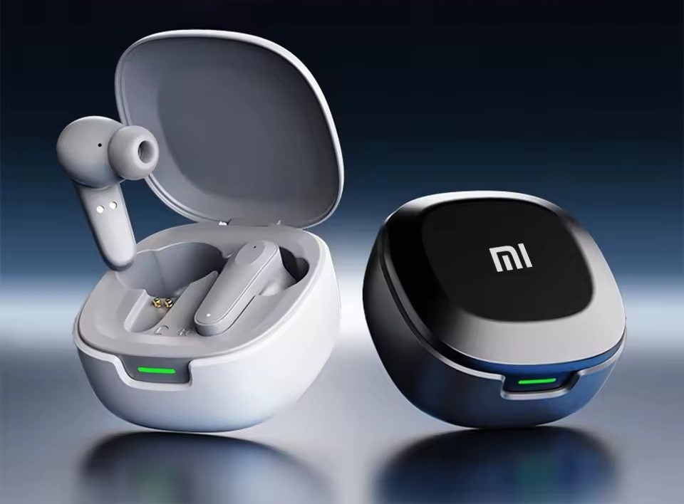 xiaomi earbuds black and white in stylish boxes