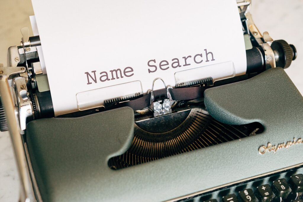 Name search written on paper meaning domain name search