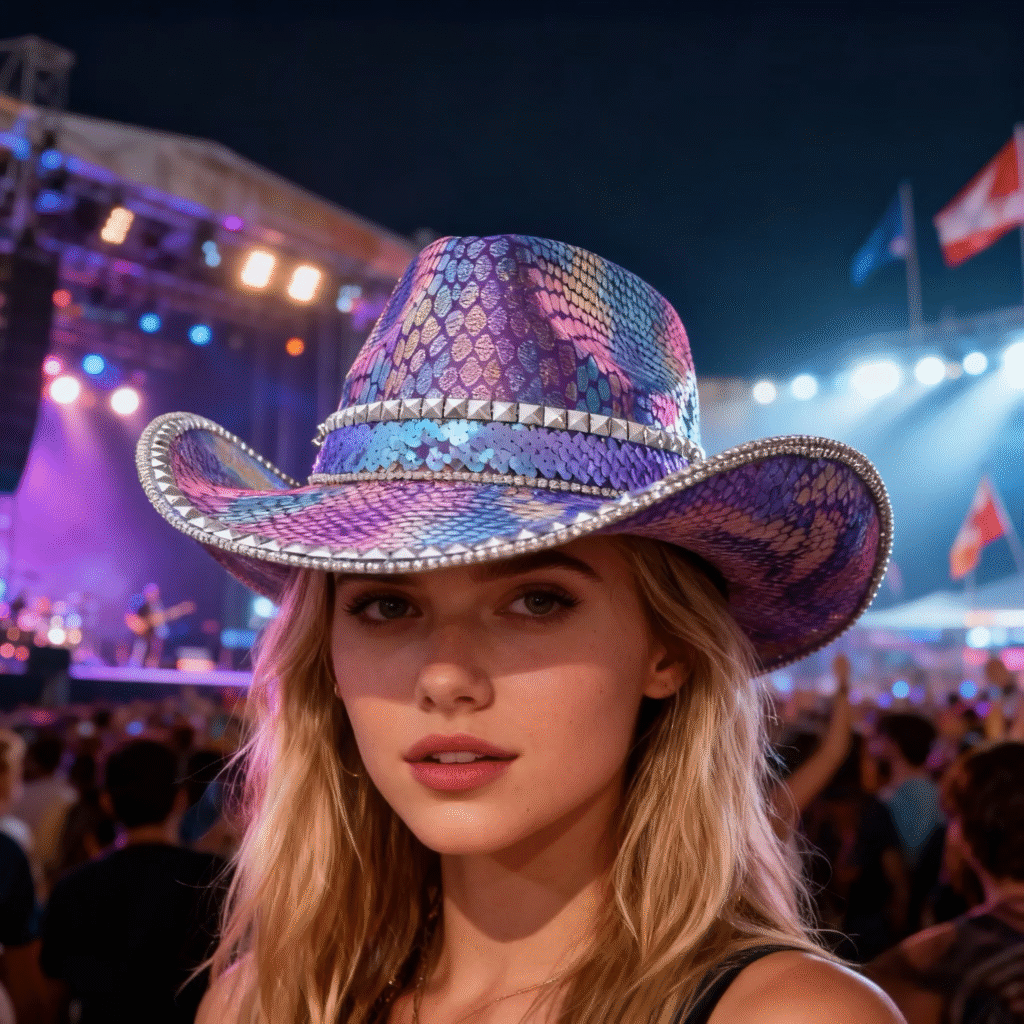 pretty girl wearing cowboy girl hat