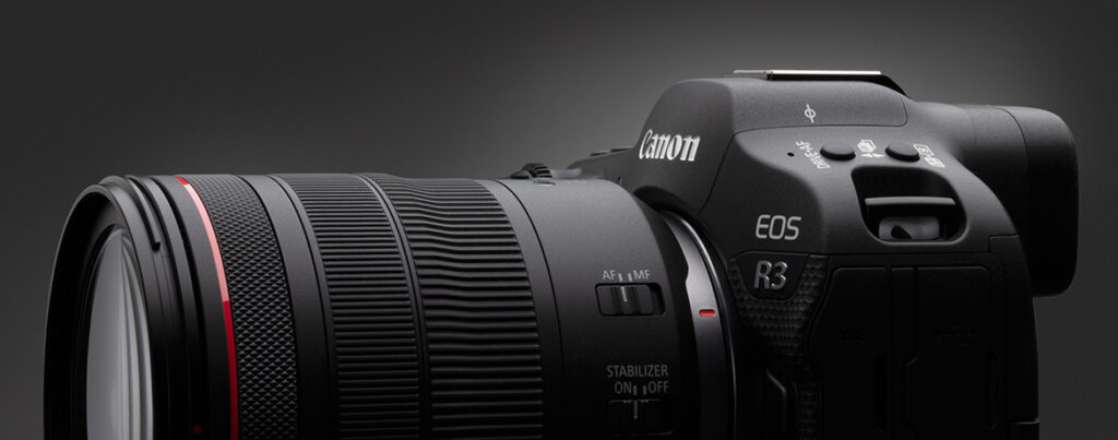 Canon EOS R3 Mark II digital camera with global shutter sensor and $1/80000$ second shutter speed for elite sports and high-speed action photography.