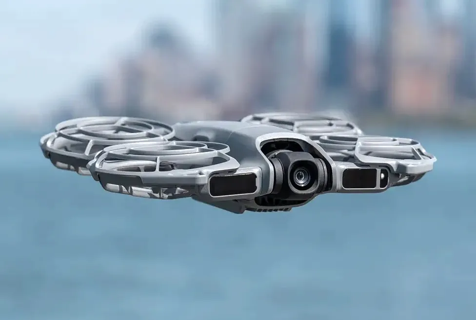 Nano drone hovering with 4K high-resolution camera for professional drone photography