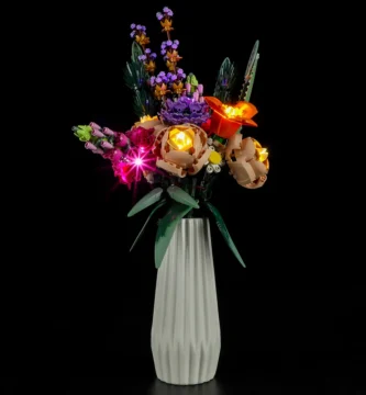 lego botanical collection of mixed floral, with lighting, looking real and pleasant.