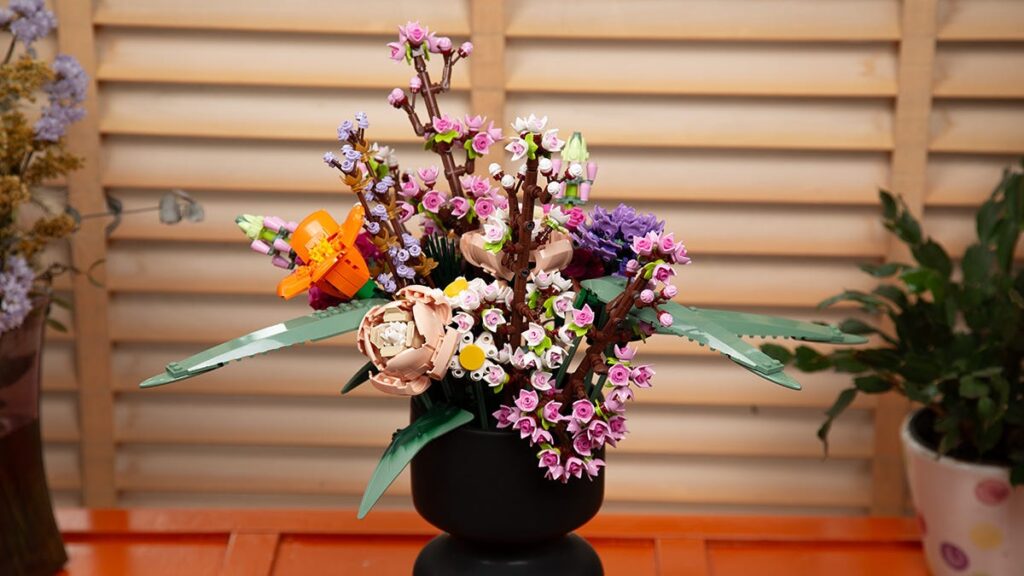 purple and pink lego wildflower bouquet looking perfectly real