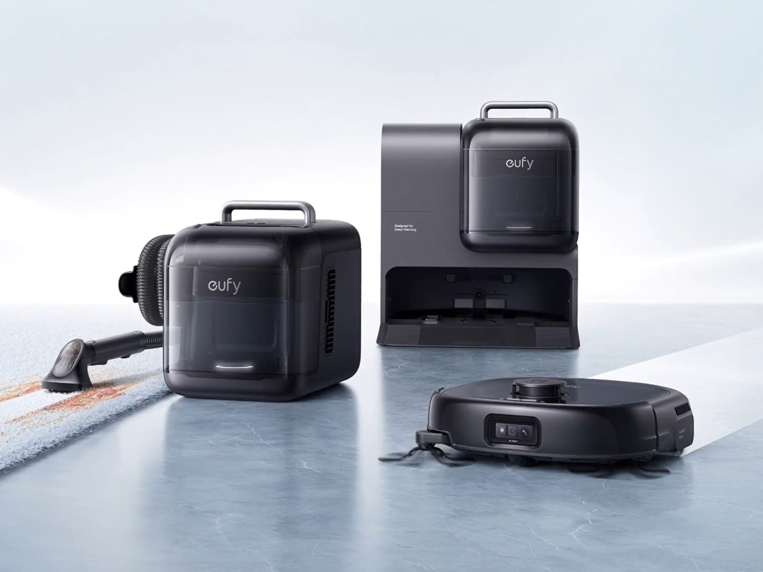 eufy e25 robot vacuum in black performaing their job