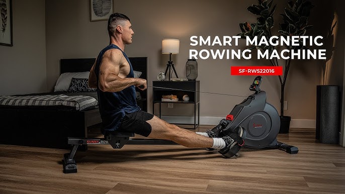 High-performance magnetic rowing machine with panoramic HD display.