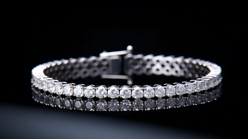 charming diamond tennis bracelet in dark black background