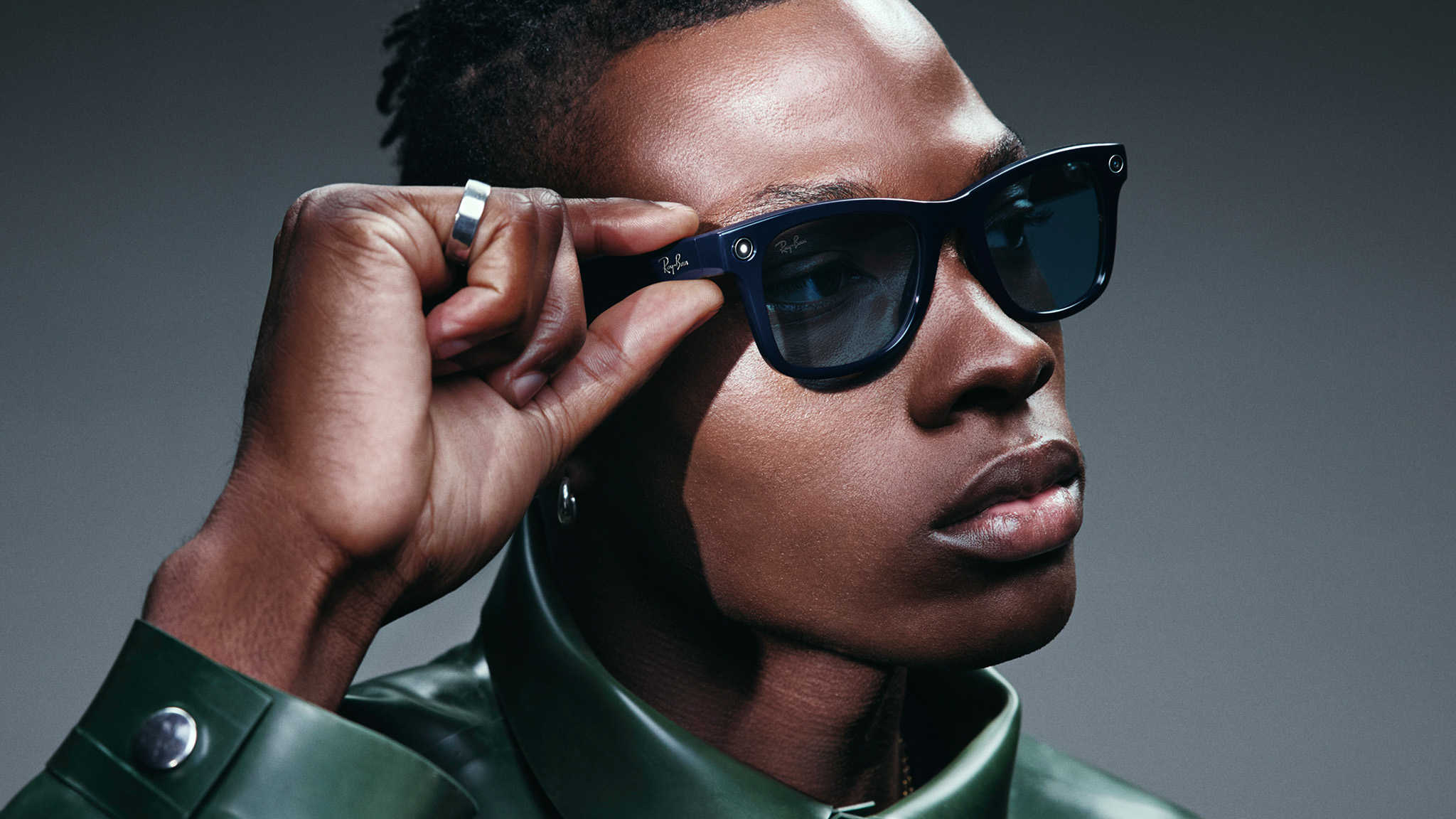 African american guy wearing rayban meta gen 2 glasses and posing