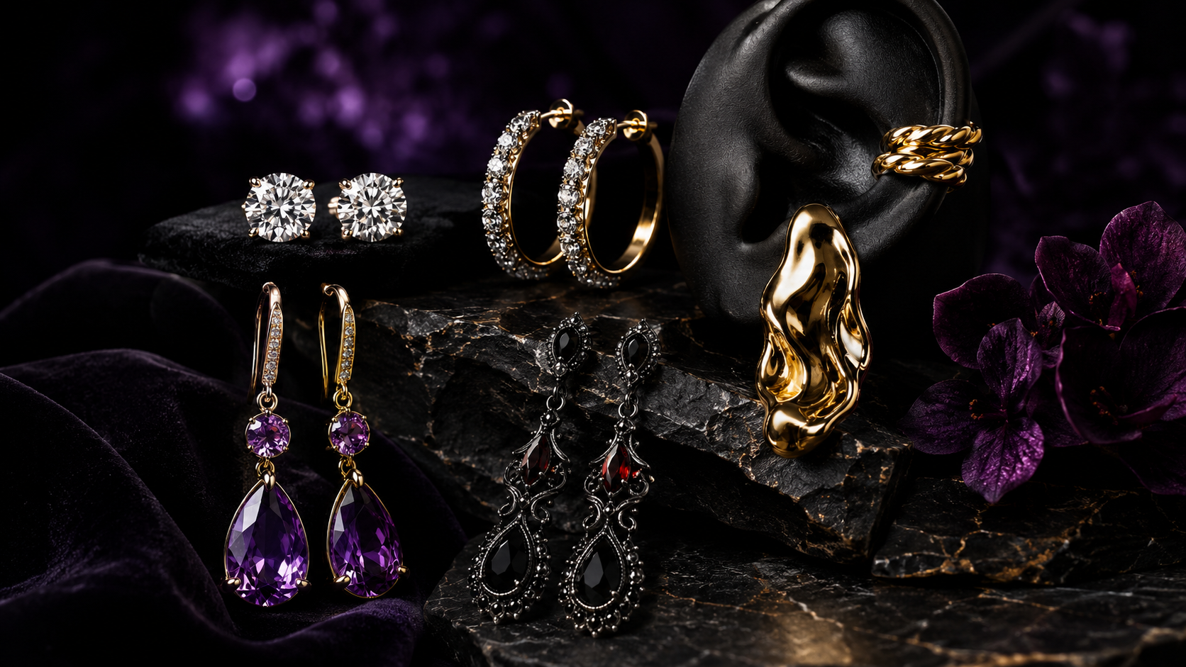 Luxury Earrings as Wearable Art | Diamond earrings, Sculptural Jewelry, Goth jewelry, Ear Cuffs & Amethyst Earrings 2 Luxury Earrings as Wearable Art | Diamond earrings, Sculptural Jewelry, Goth jewelry, Ear Cuffs & Amethyst Earrings