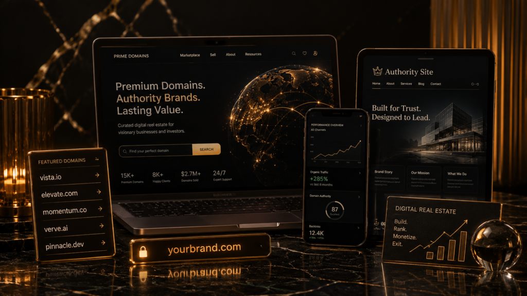 Precision Shopping Center | Fast & Simplified 12 Digital assets hero image showing premium domains, authority brands, digital real estate, website valuation, organic traffic growth and online business assets